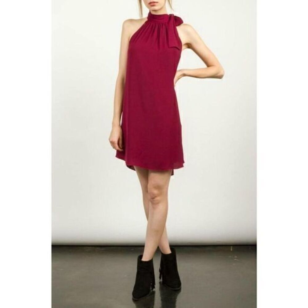 TCEC NWT Burgundy Tie Bow Neckline Mini Dress LARGE